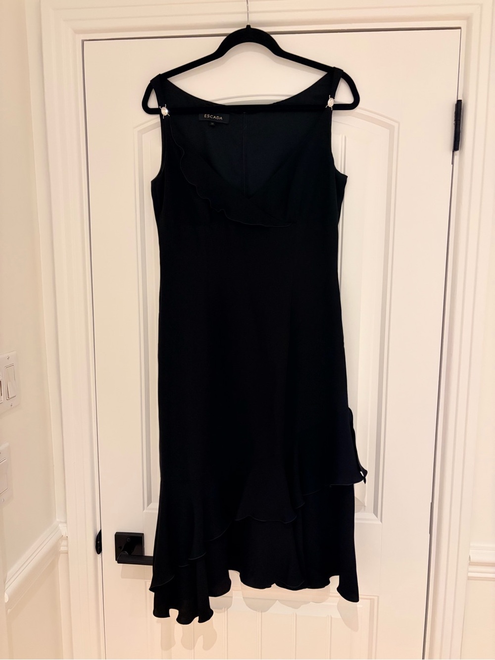 Escada Black Sleeveless Ruffle-Trim Midi Dress